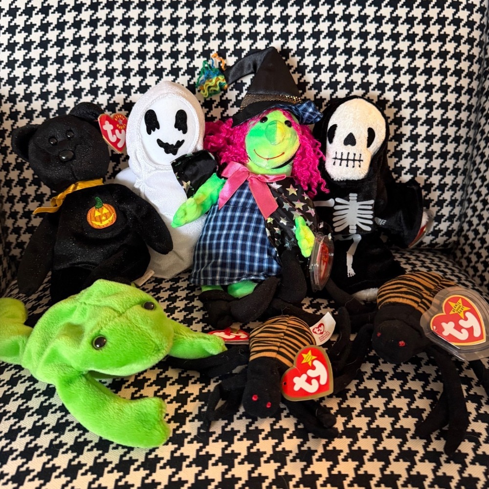 Ty Beanie Babies Halloween Lot Sheets Scary Creepers Spinner w/ Tag Errors